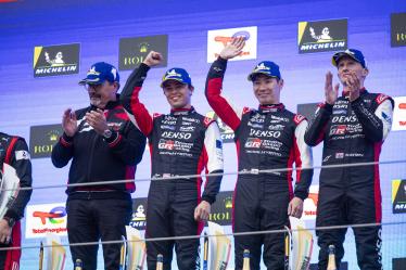 07 CONWAY Mike (gbr), KOBAYASHI Kamui (jpn), DE VRIES Nyck (nld), Toyota Gazoo Racing, Toyota GR010 - Hybrid #07, Hypercar, podium during the 2024 6 Hours of Imola, 2nd round of the 2024 FIA World Endurance Championship, from April 18 to 21, 2024 on the Autodromo Internazionale Enzo e Dino Ferrari in Imola - Photo Julien Delfosse / DPPI